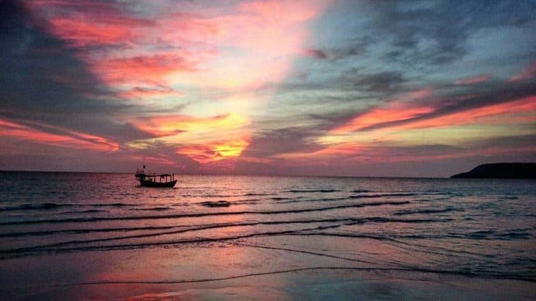Sunset on Long Beach, Koh Rong Island in Cambodia