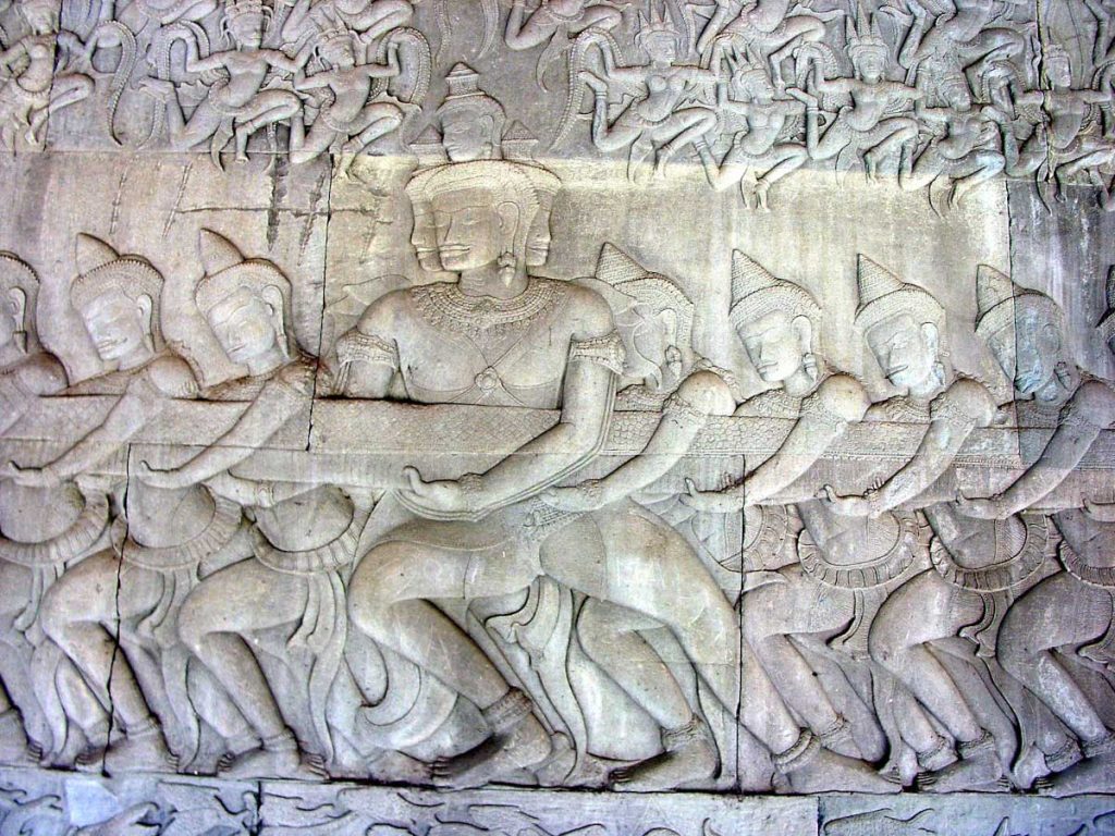 Churning of the Sea of Milk - a famous stone wall carving at Angkor Wat