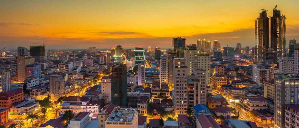 A birds-eye photo of Phnom Penh in Cambodia