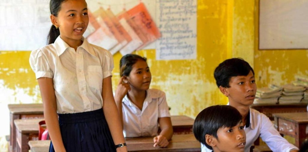 A group of Cambodian school children in a classroom