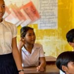 A group of Cambodian school children in a classroom
