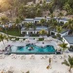 Aerial view of Apsara Resort on Koh Rong Island in Cambodia