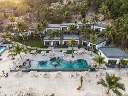 Aerial view of Apsara Resort on Koh Rong Island in Cambodia