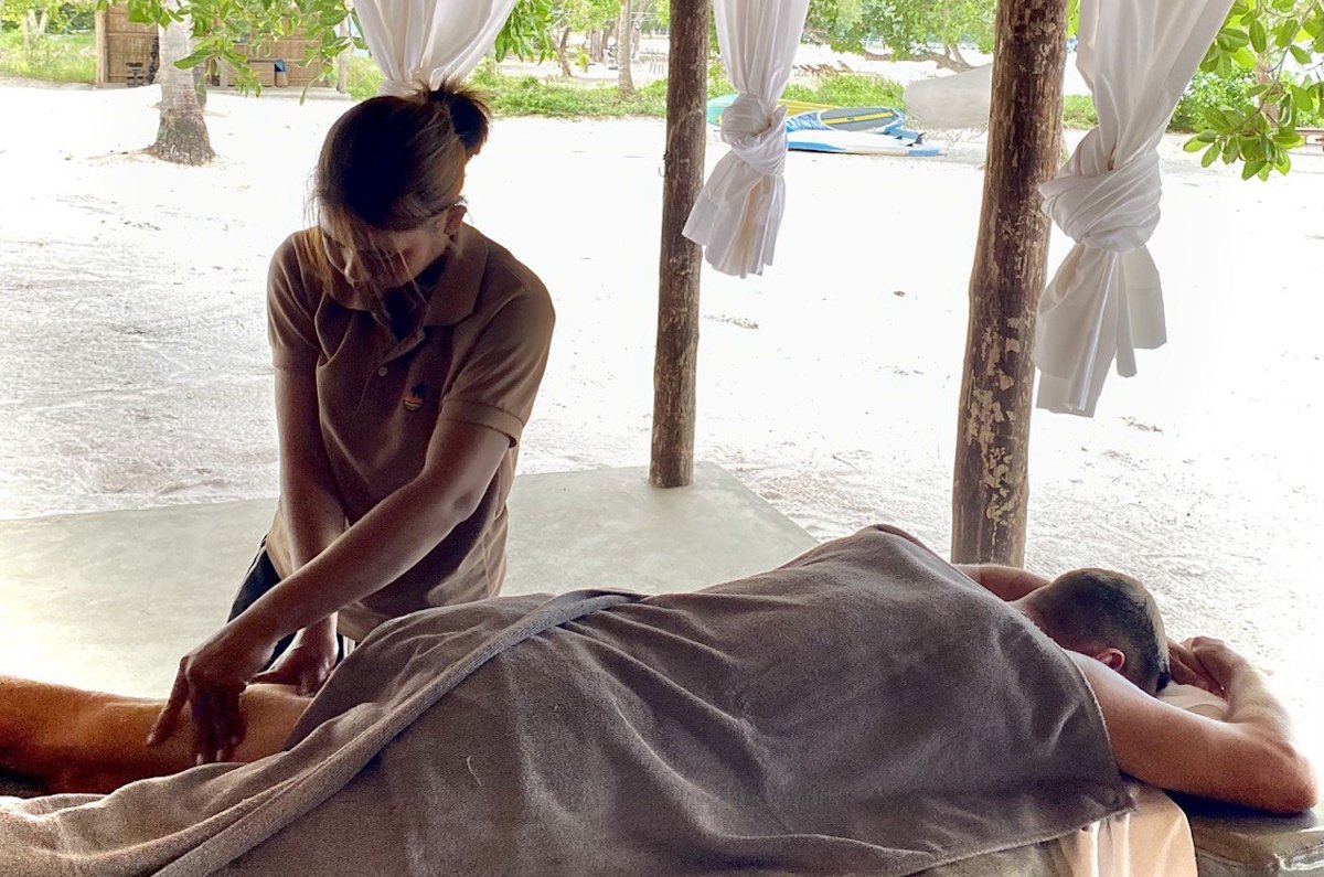 A man being massaged on Koh Rong Island in Cambodia